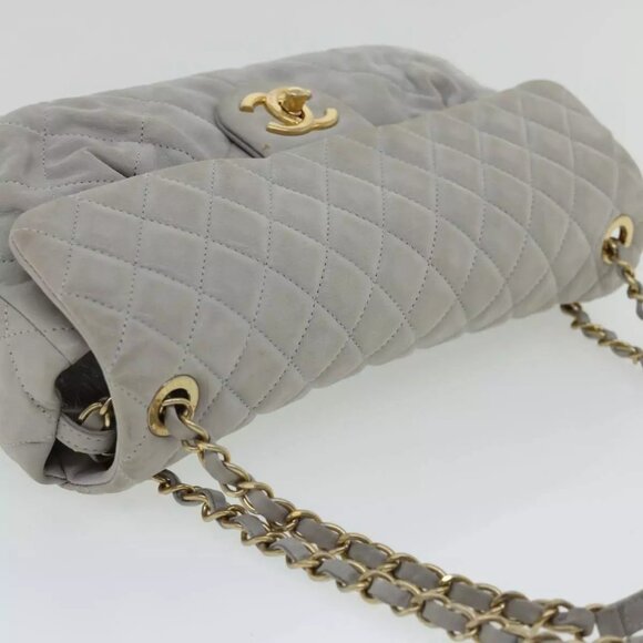 CHANEL Lamb Skin Matelasse Double Chain Shoulder Bag Gray CC Auth - Picture 7 of 16
